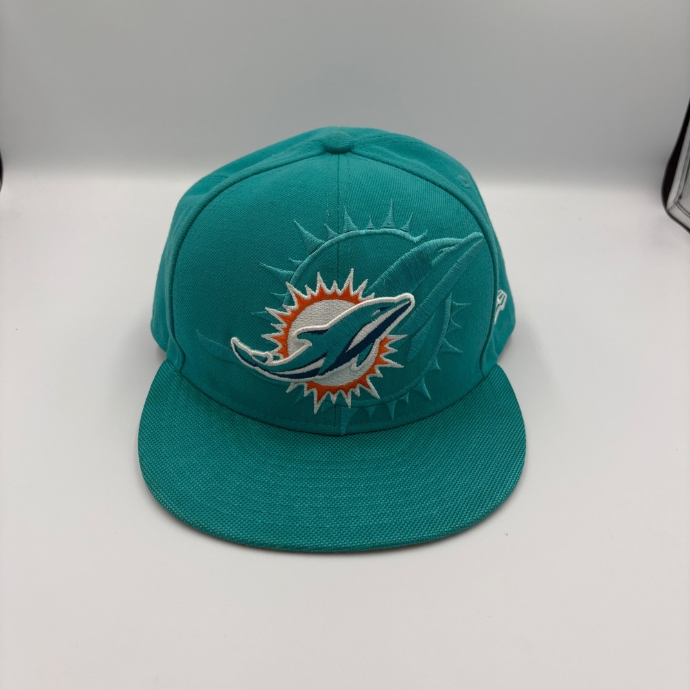 New Era Miami Dolphins Fitted Hat Mens 7 1/2 Aqua Teal 59FIFTY NFL Sideline Cap
